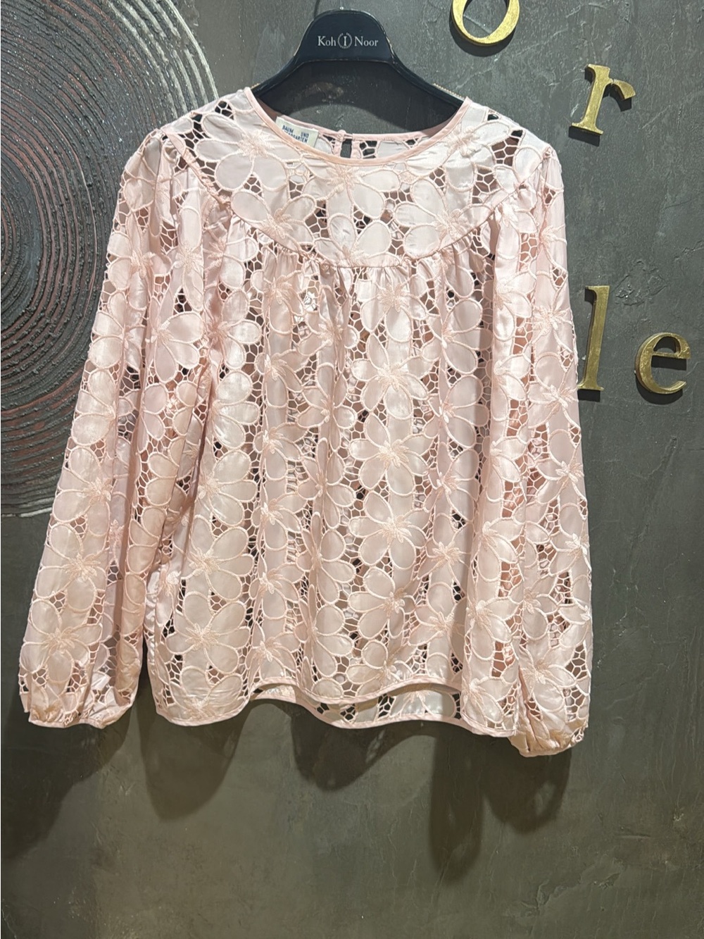 Baum und pferdgarten Women's Pale Pink Floral Lace Long sleeved sheerBlouse NWT
